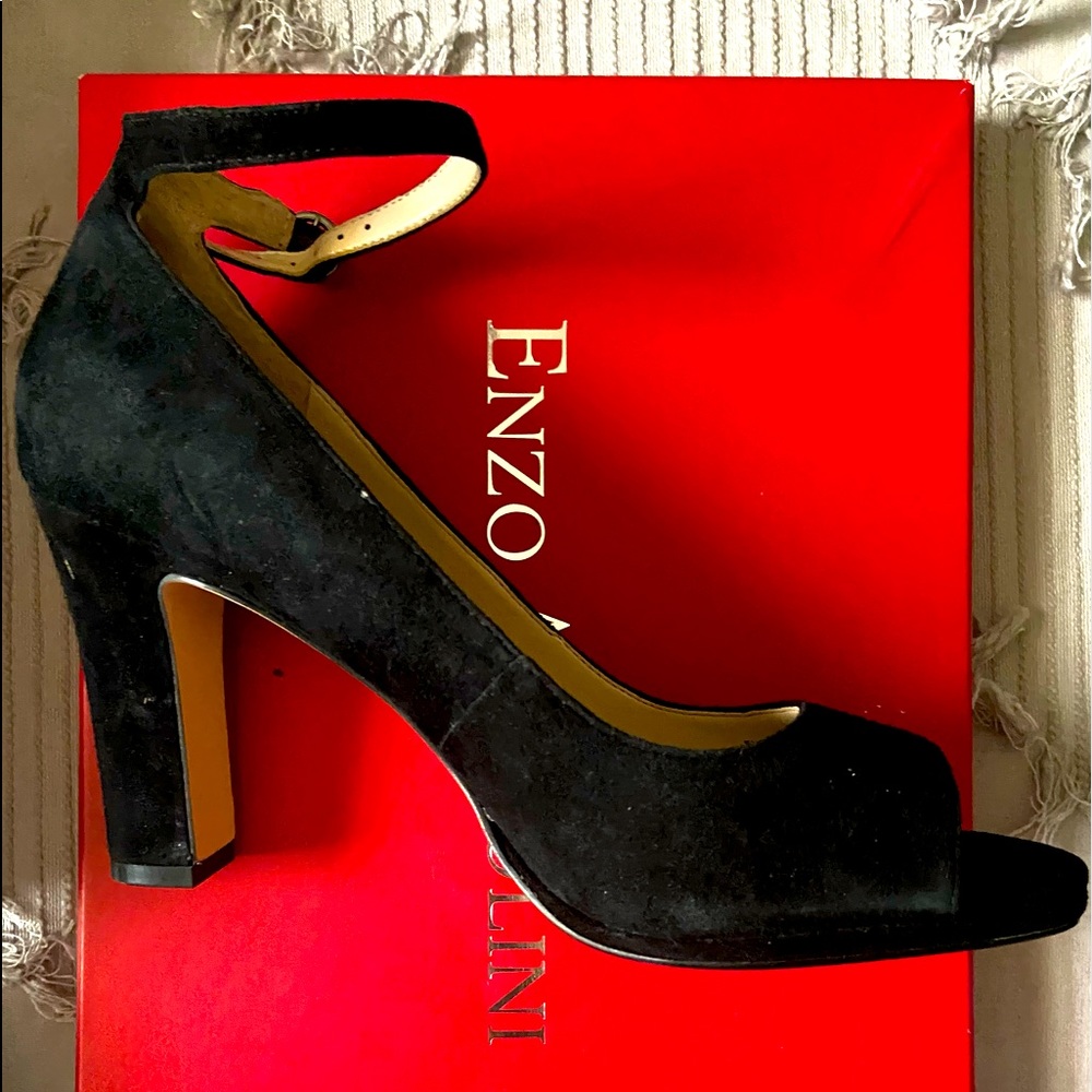 Women’s Enzo Angolini Ankle Wrap Black Suede Heels, 8.5 PreOwned 👠